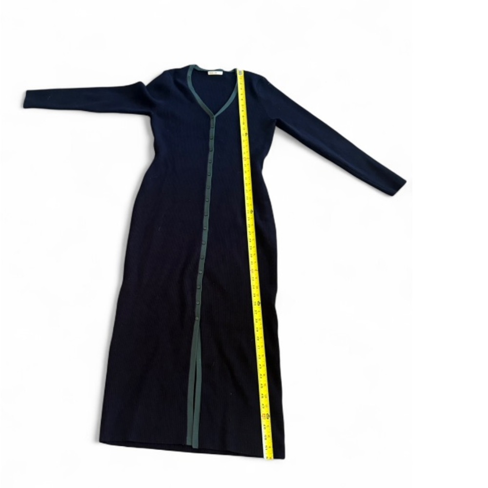 Marine Layer Lexi Rib Sweater Maxi Long Sleeve Dress Black Green Trim Large - Picture 10 of 10